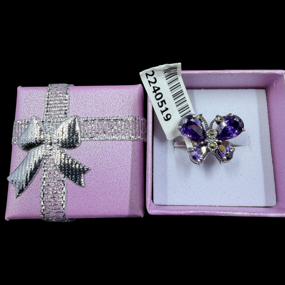 Sterling Silver Amethyst Butterfly Ring 925 Vintage Coquette Fairy Y2K Cute SZ 6